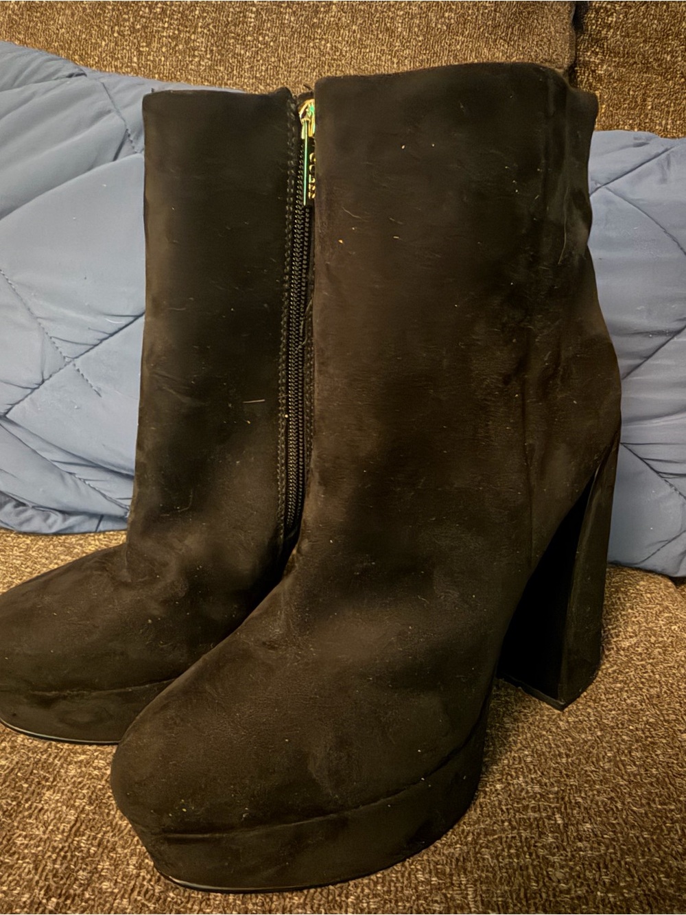 NWOT Black Suede Platform Block Heel Ankle Boots - Women